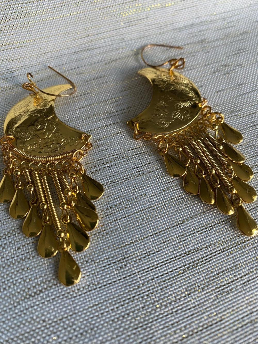 Gold Crescent Fringe Drop Earrings
